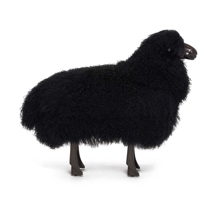 Theo Black Sheepskin and Bronze Baby Sheep Sculpture
