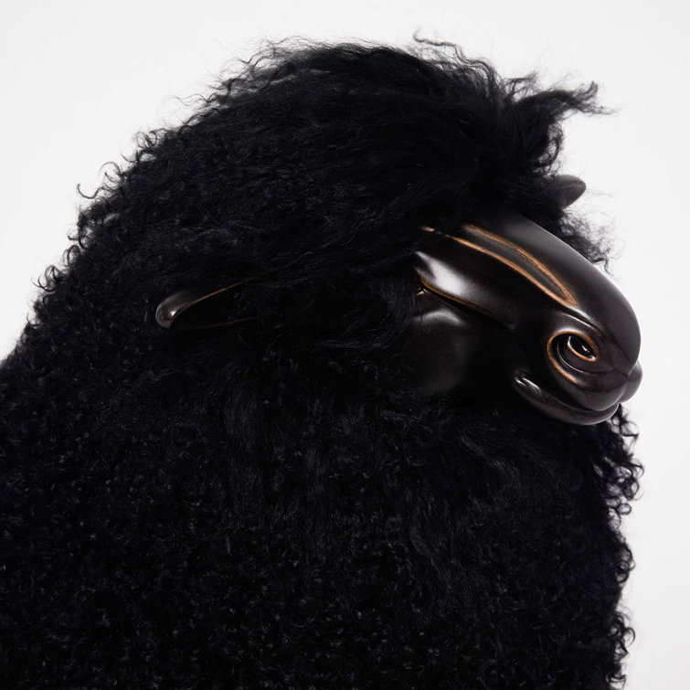 Theo Black Sheepskin and Bronze Baby Sheep Sculpture