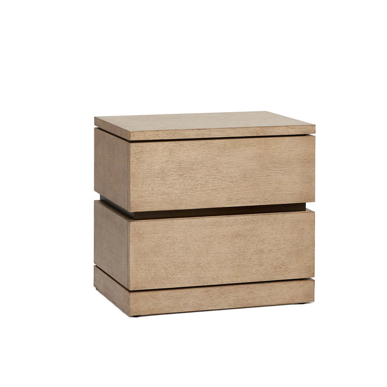 Washed Taupe Oak 2-Drawer Solid Wood Nightstand