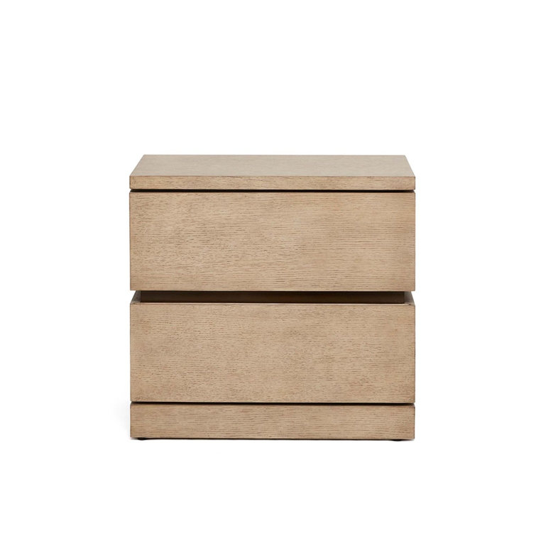 Washed Taupe Oak 2-Drawer Solid Wood Nightstand