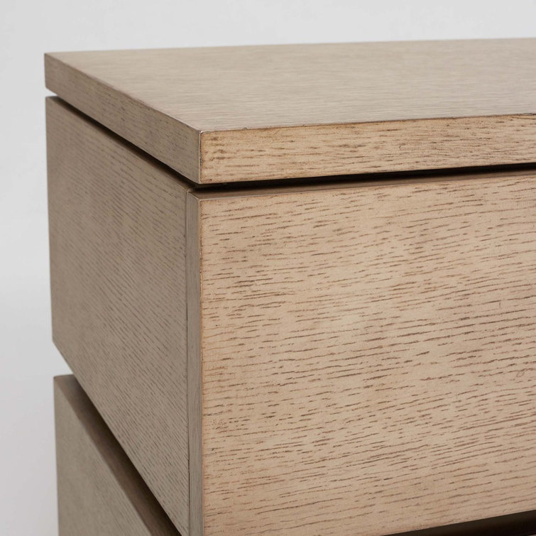 Washed Taupe Oak 2-Drawer Solid Wood Nightstand