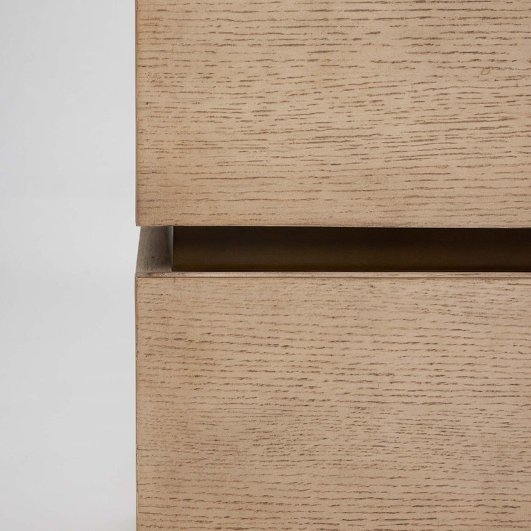 Washed Taupe Oak 2-Drawer Solid Wood Nightstand