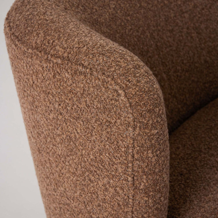 Handcrafted Brown Fabric Swivel Lounge Chair with Ash Wood Base