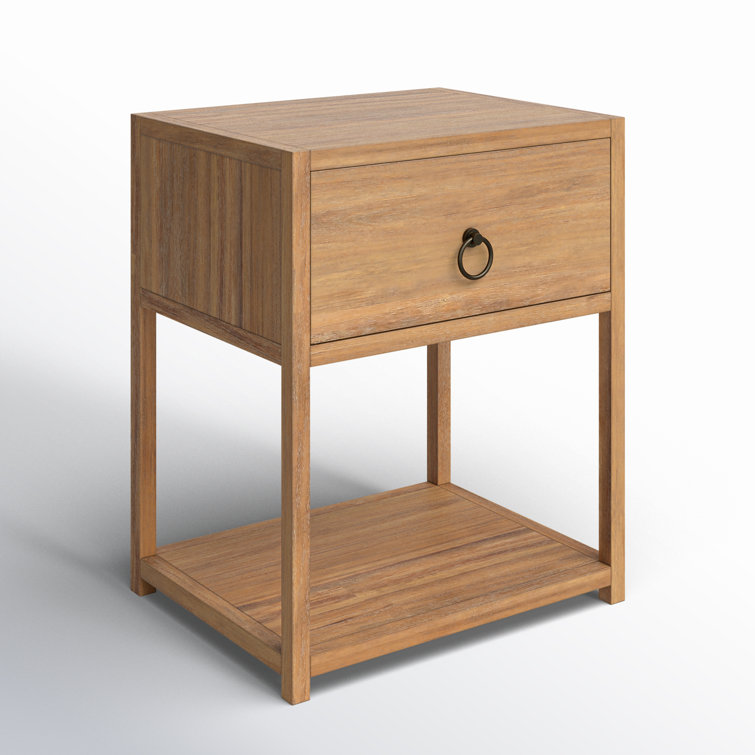 Transitional Modern Natural Wood and Black Metal End Table with Storage