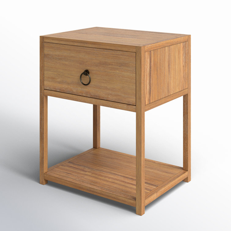 Transitional Modern Natural Wood and Black Metal End Table with Storage