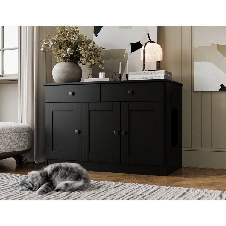 Palace Imports 100% Solid Wood Haajarah 3-Door Cat Litter Enclosure with 2-Drawers