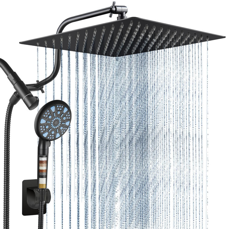 Black Stainless Steel Dual Shower Heads with Handheld Spray Combo