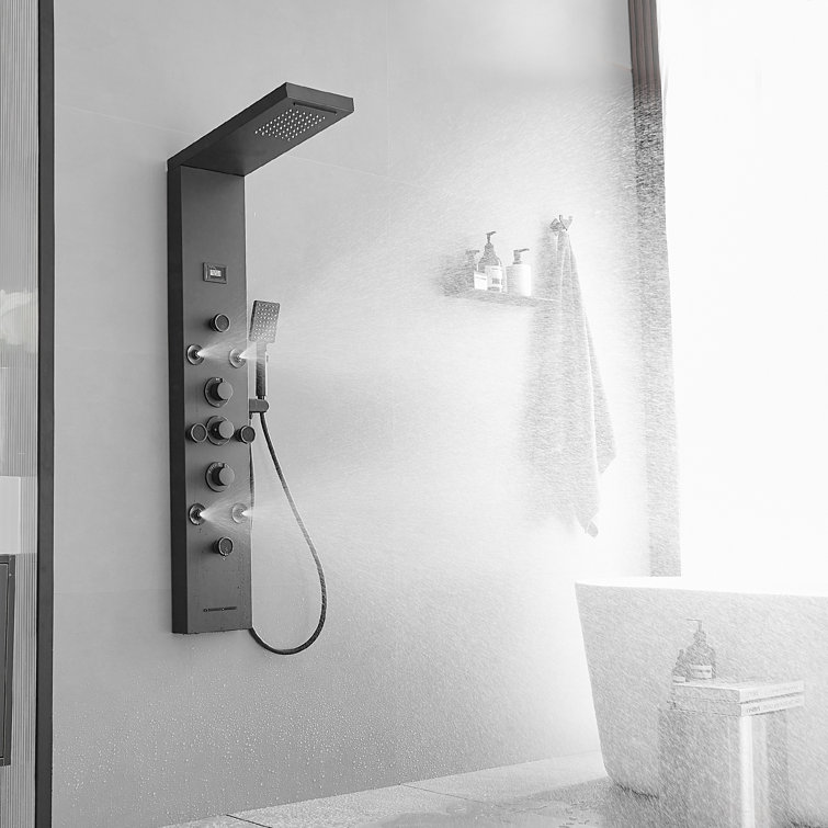 Black Stainless Steel 51.57'' Shower Panel with Rainfall and Waterfall Shower Heads
