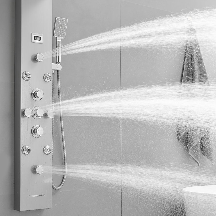 Nickel Chrome 8-Jet Rainfall Shower Panel System with Handheld Wand