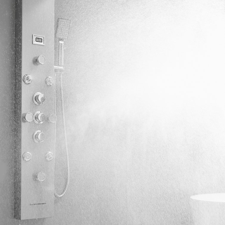 Nickel Chrome 8-Jet Rainfall Shower Panel System with Handheld Wand
