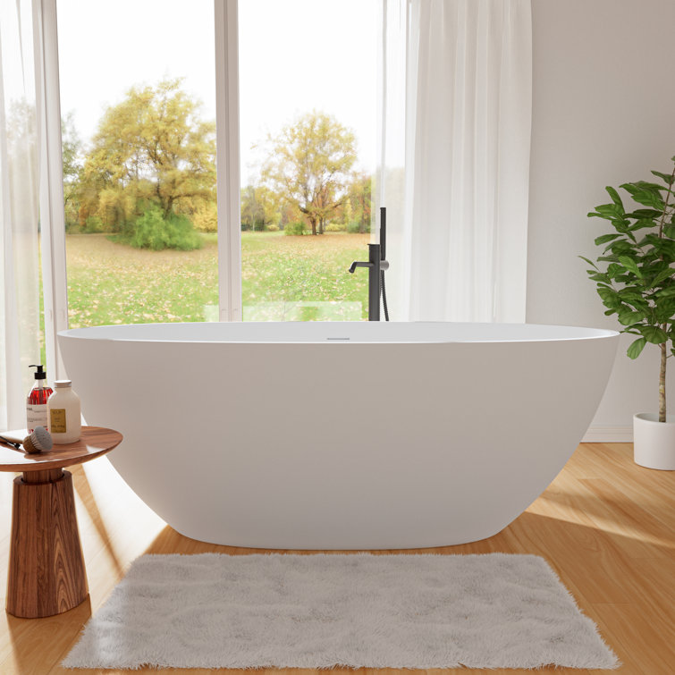 63" Matte White Acrylic Freestanding Soaking Bathtub