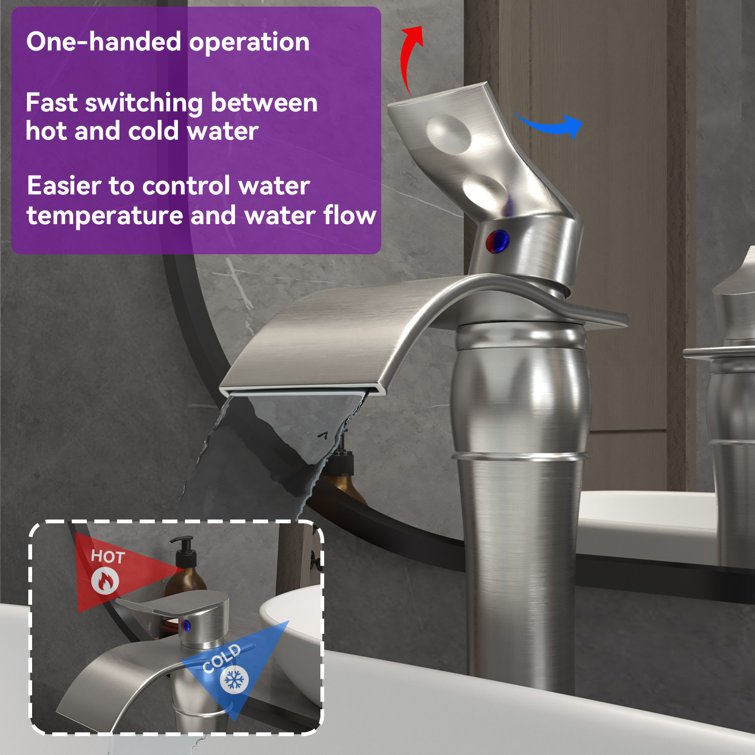 Tall Brushed Nickel Brass Waterfall Bathroom Faucet with Drain