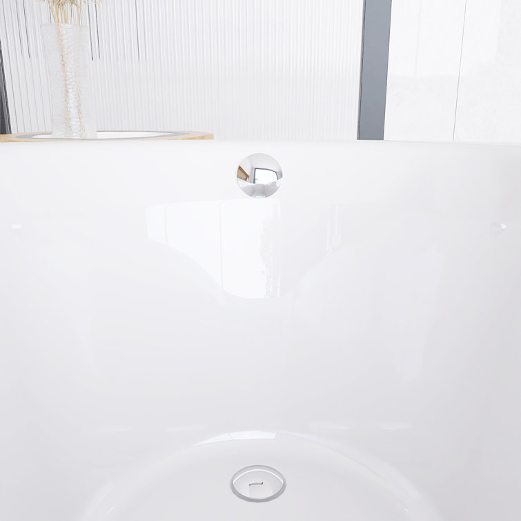 Glossy White Acrylic Freestanding Oval Soaking Bathtub
