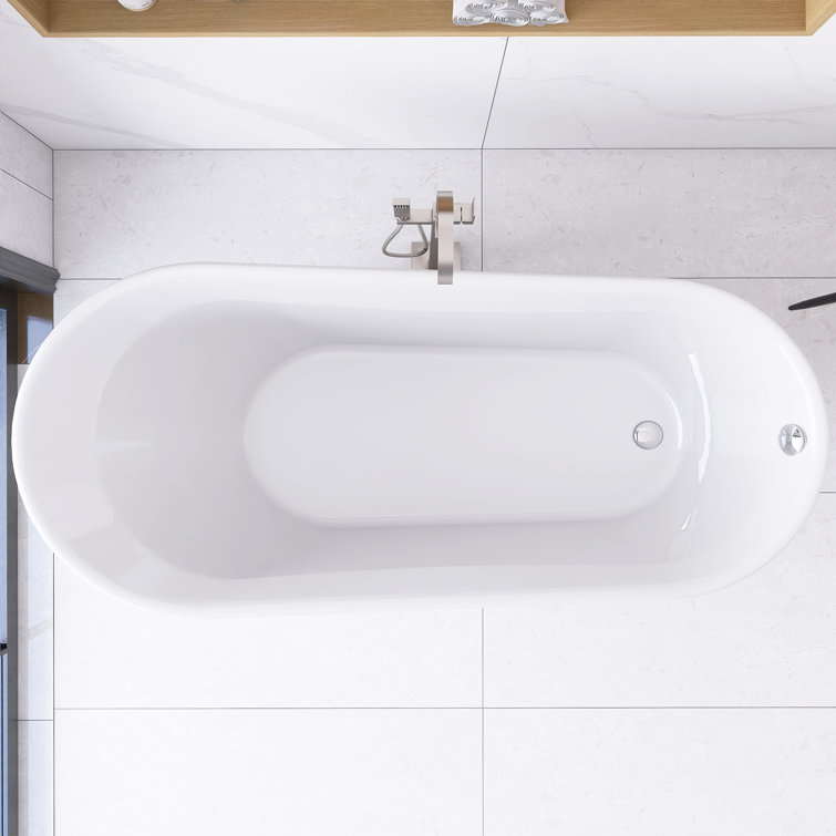Glossy White Acrylic Freestanding Oval Soaking Bathtub