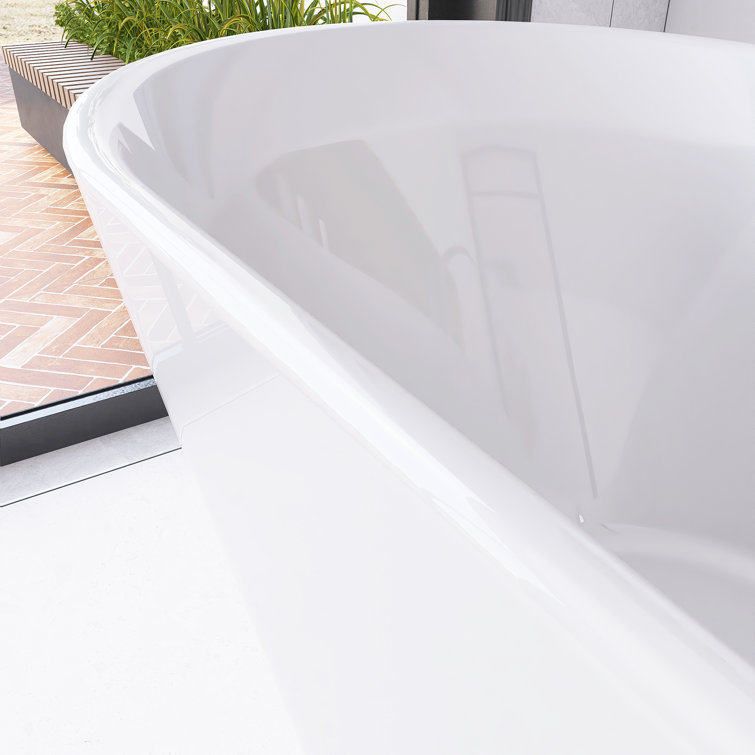 Glossy White Acrylic Freestanding Oval Soaking Bathtub