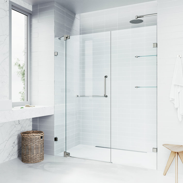 Pirouette 48" Frameless Clear Glass Pivot Shower Door with Black Hardware