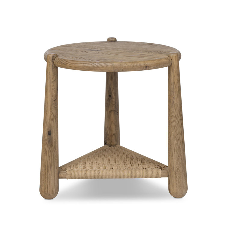 Aged Smoked Oak Round Three-Legged End Table