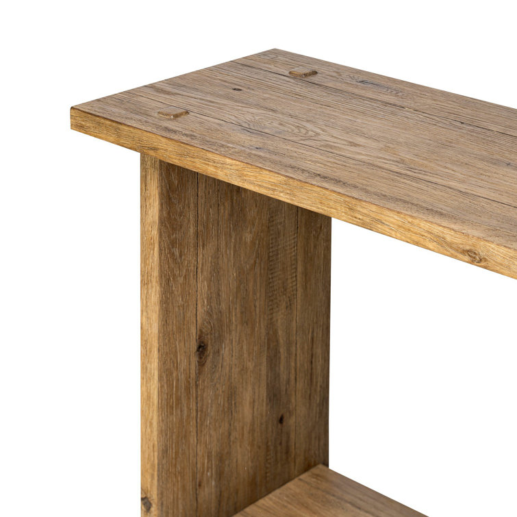 Distressed Blonde Oak Console Table with Storage Shelf
