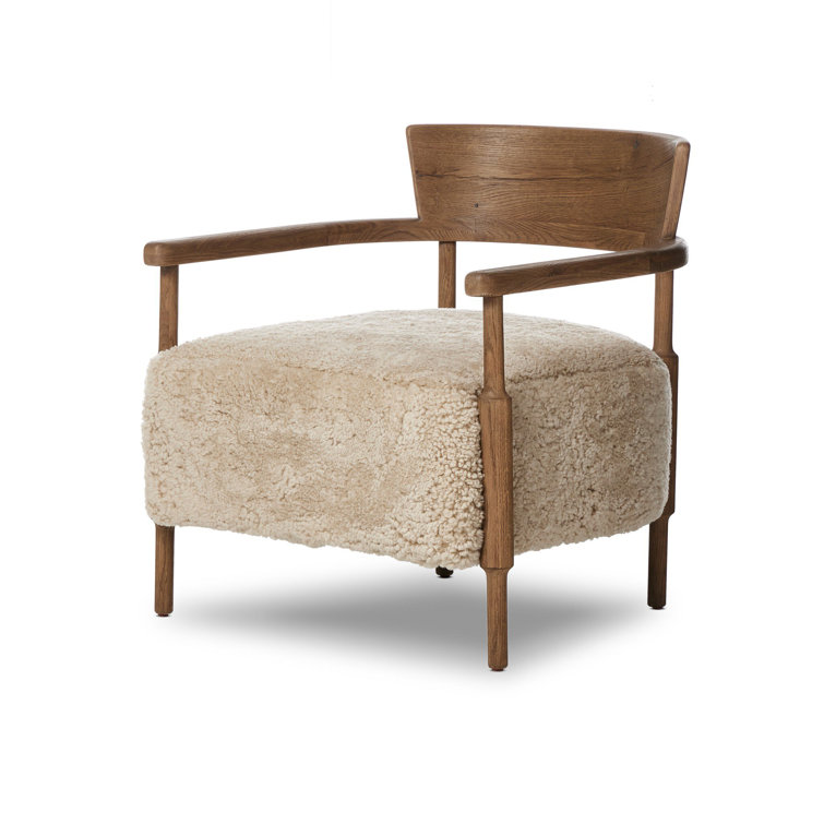 Amber Lewis Brown Oak Lounge Chair with Shearling Cushion