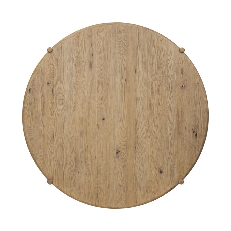 Aged Smoked Oak Round Coffee Table with Woven Storage Shelf