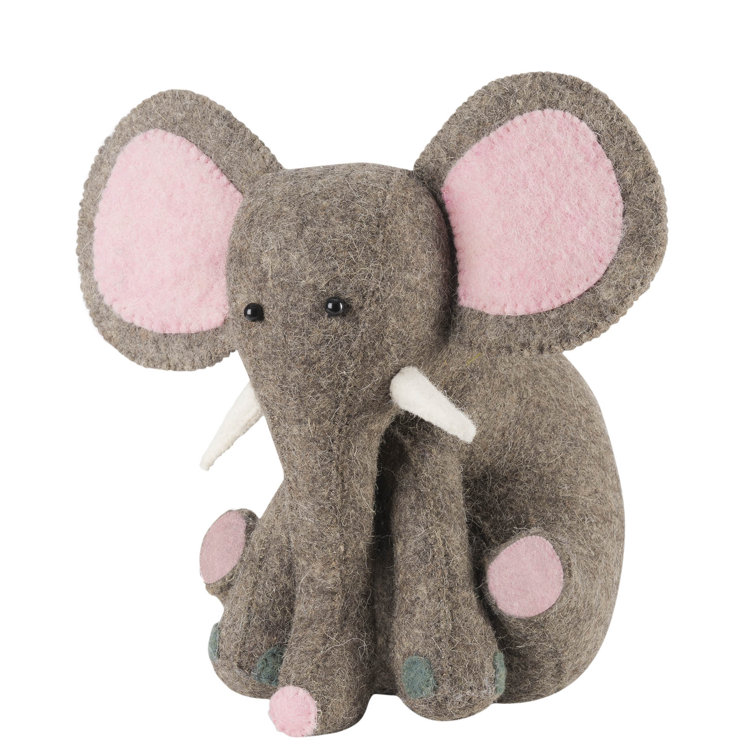 Pink and Gray Hand Felted Wool Elephant Door Stop