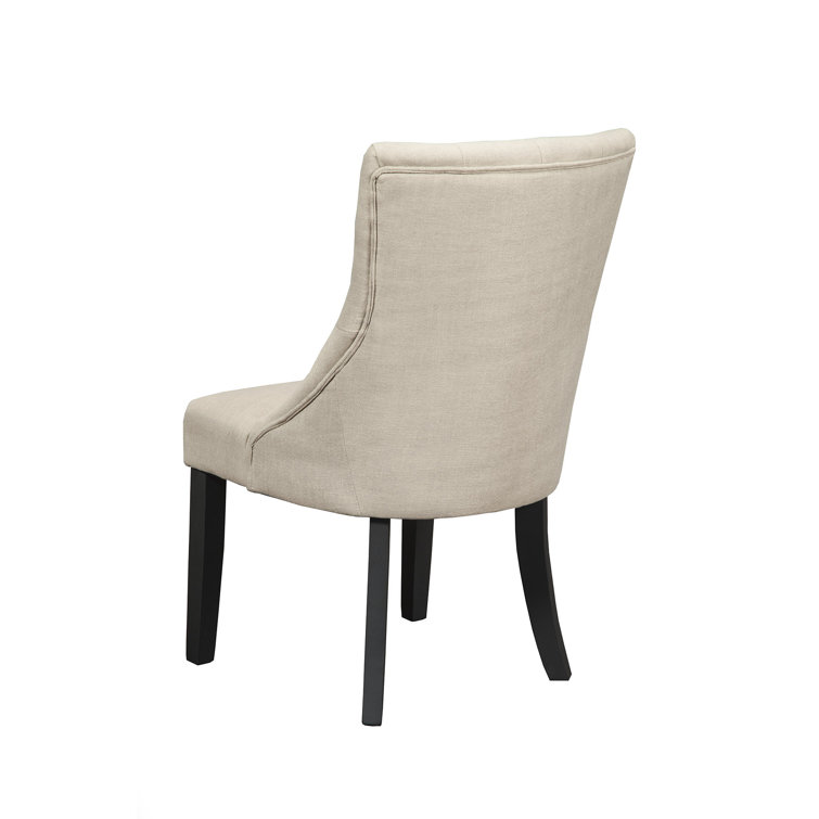Cream Linen Upholstered Parsons Side Chair with Black Wood Legs