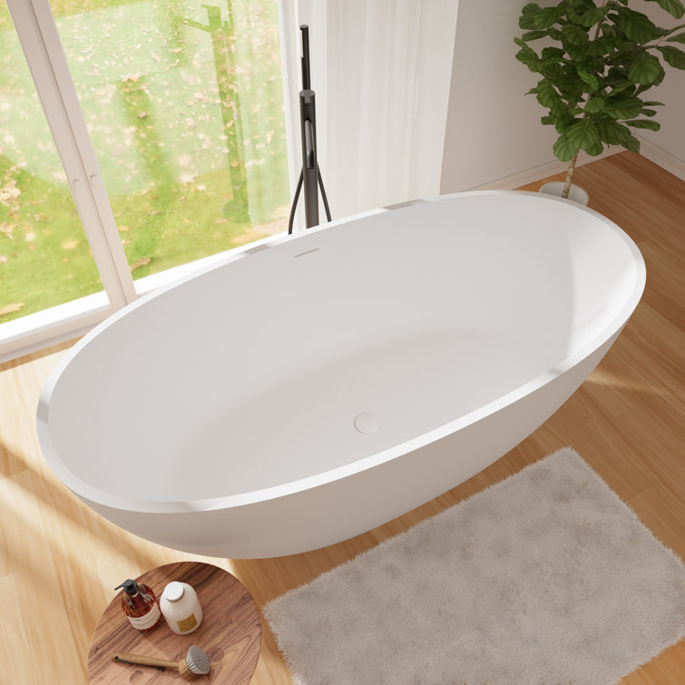 63" Matte White Acrylic Freestanding Soaking Bathtub