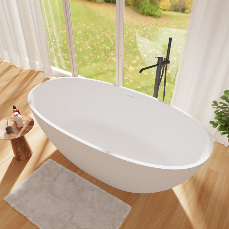 63" Matte White Acrylic Freestanding Soaking Bathtub