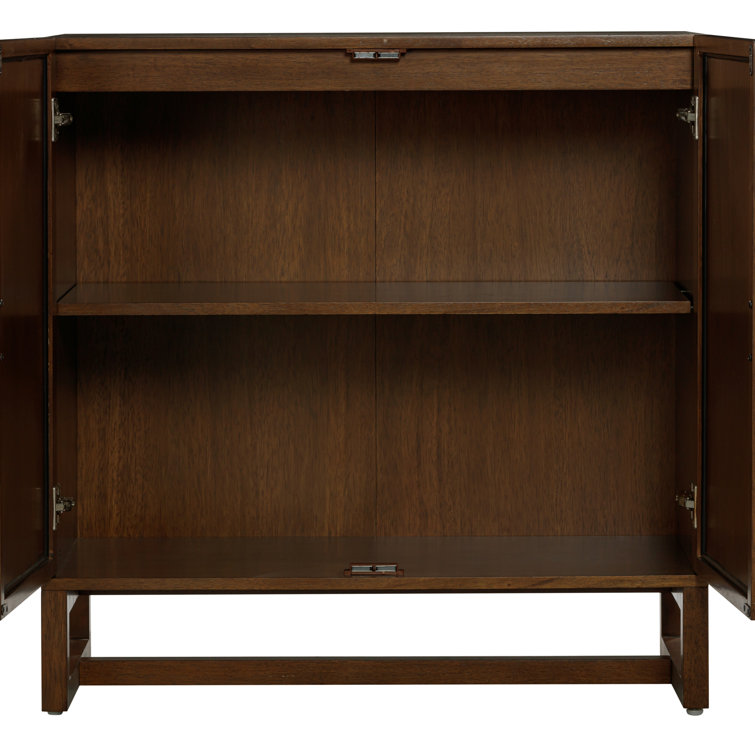 Paxton Dark Brown Wood Cabinet with Rattan Doors, Set of 2