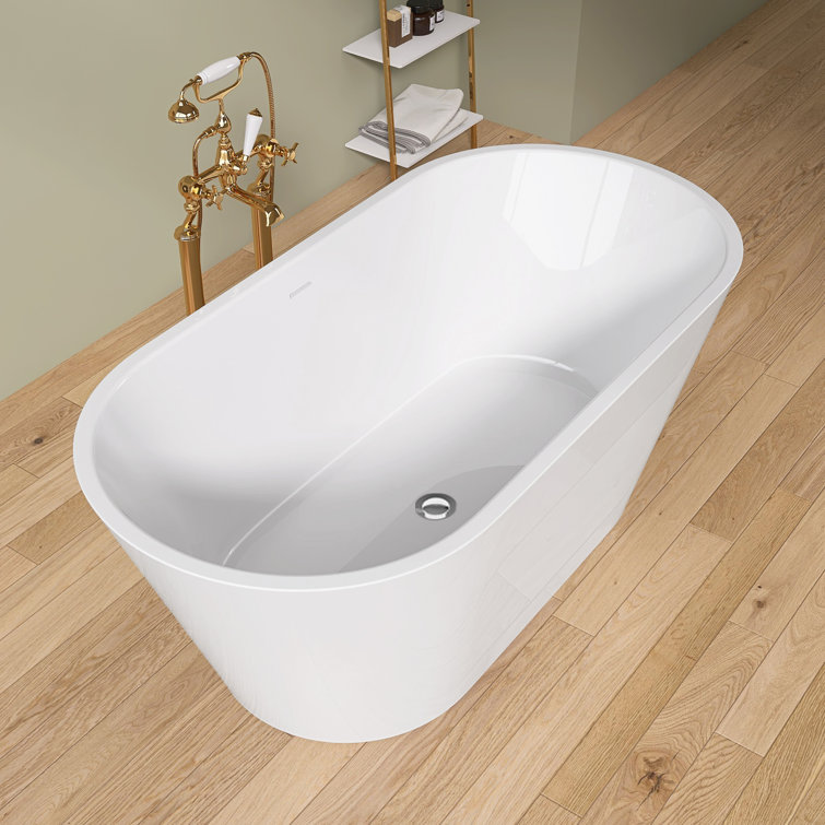 55" Glossy White Acrylic Freestanding Soaking Bathtub
