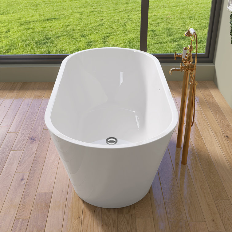 55" Glossy White Acrylic Freestanding Soaking Bathtub