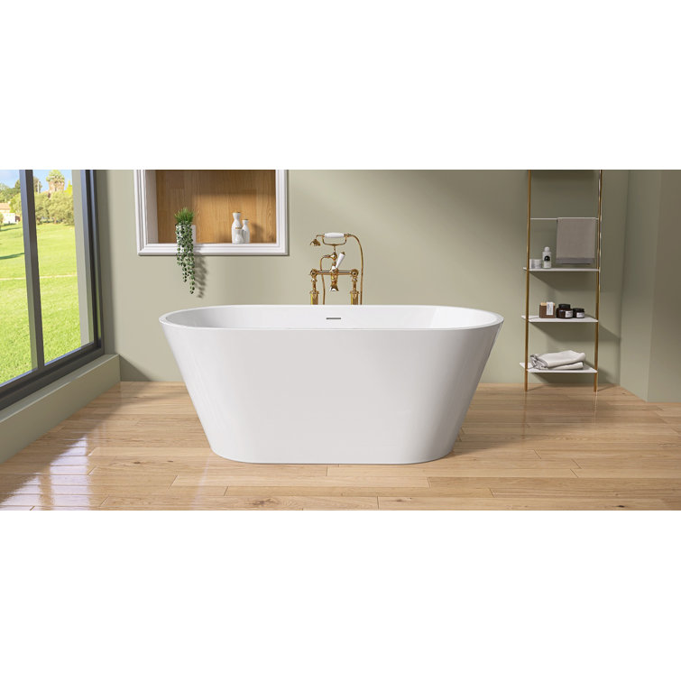 55" Glossy White Acrylic Freestanding Soaking Bathtub