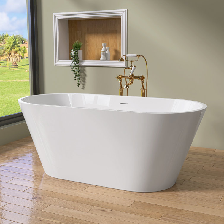 55" Glossy White Acrylic Freestanding Soaking Bathtub