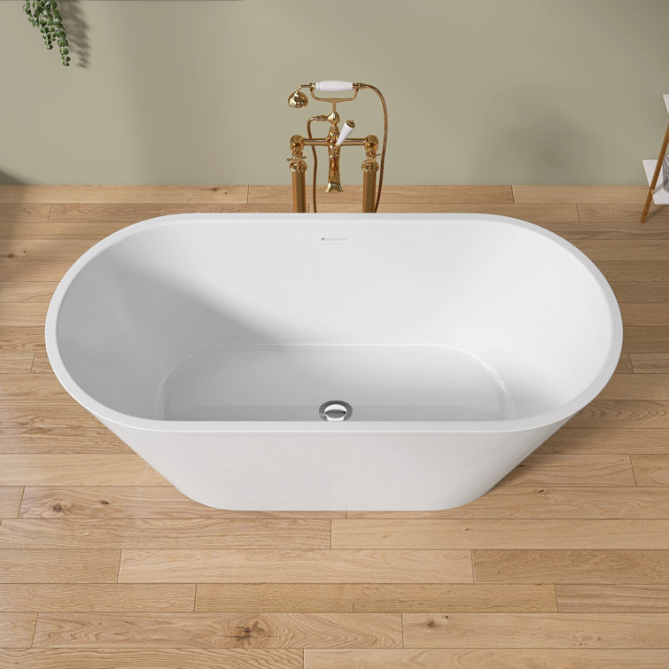 55" Glossy White Acrylic Freestanding Soaking Bathtub