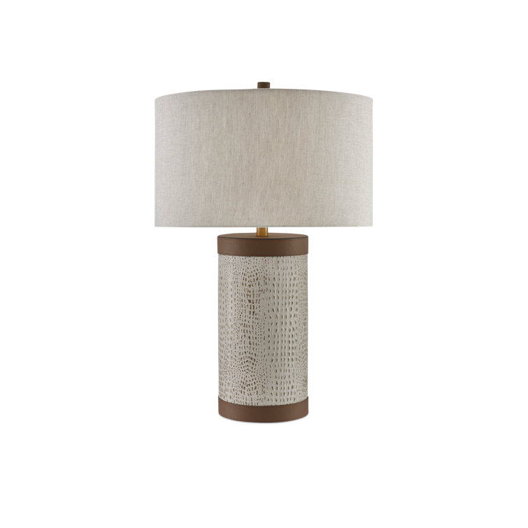 Baptiste Natural Linen and Brown Leather Table Lamp