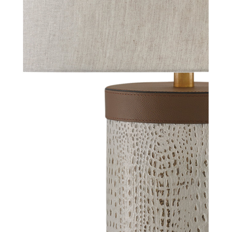 Baptiste Natural Linen and Brown Leather Table Lamp