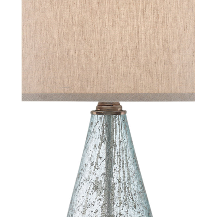 Pale Blue Speckled Glass Table Lamp with Natural Linen Shade