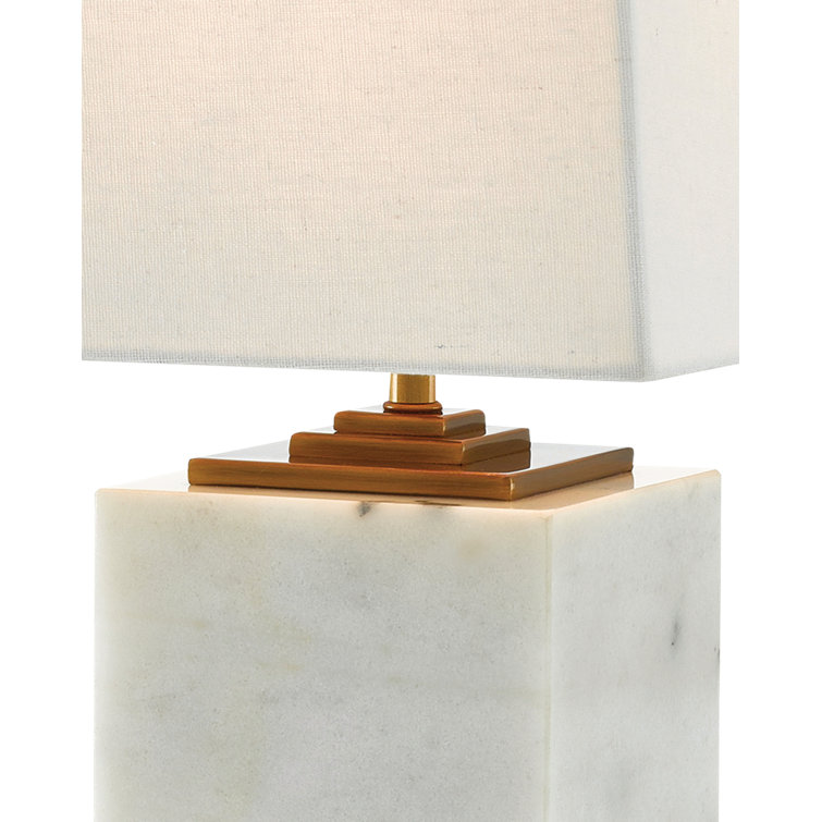 Annelore White Linen and Marble Table Lamp with Antique Brass Accents