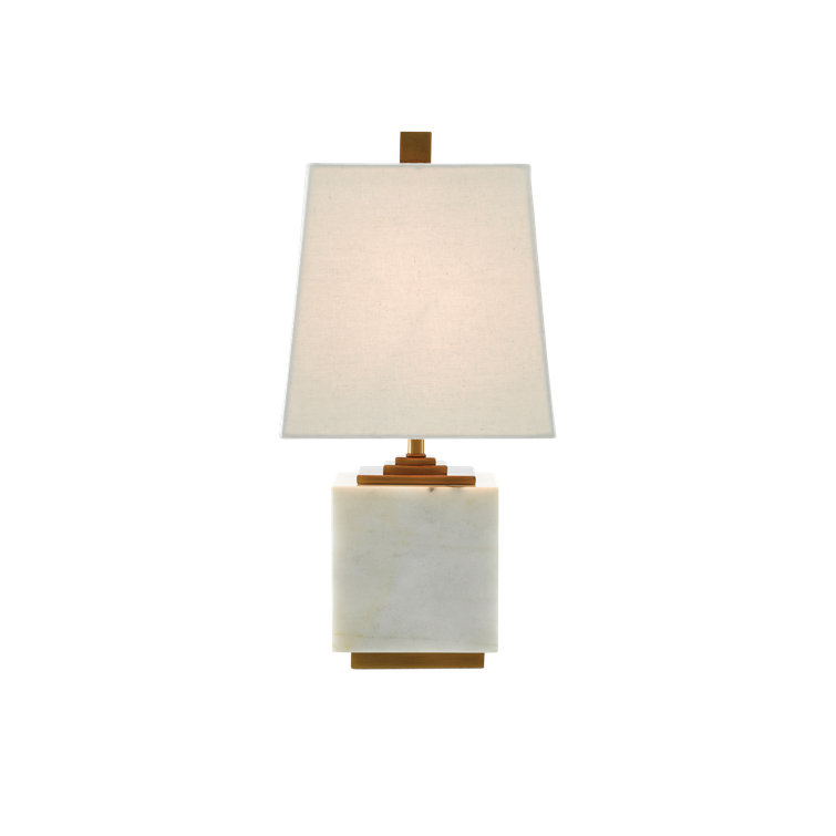 Annelore White Linen and Marble Table Lamp with Antique Brass Accents