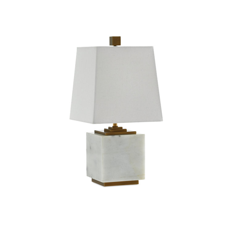Annelore White Linen and Marble Table Lamp with Antique Brass Accents