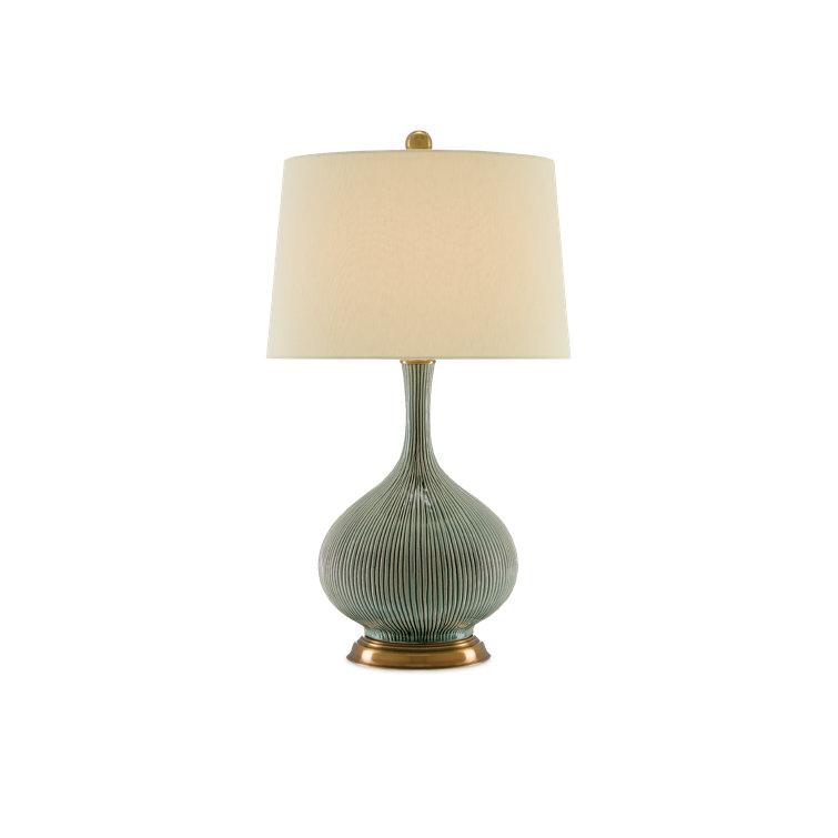 Cait Green Ceramic Table Lamp with Tan Linen Shade