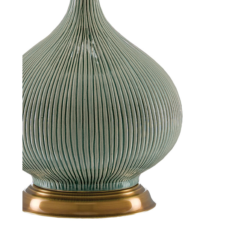 Cait Green Ceramic Table Lamp with Tan Linen Shade