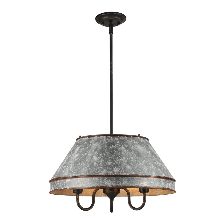 Jasper Antique Black Iron and Galvanized Steel 3-Light Pendant