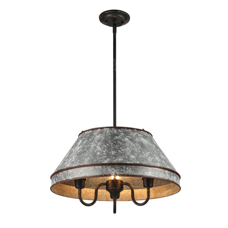 Jasper Antique Black Iron and Galvanized Steel 3-Light Pendant