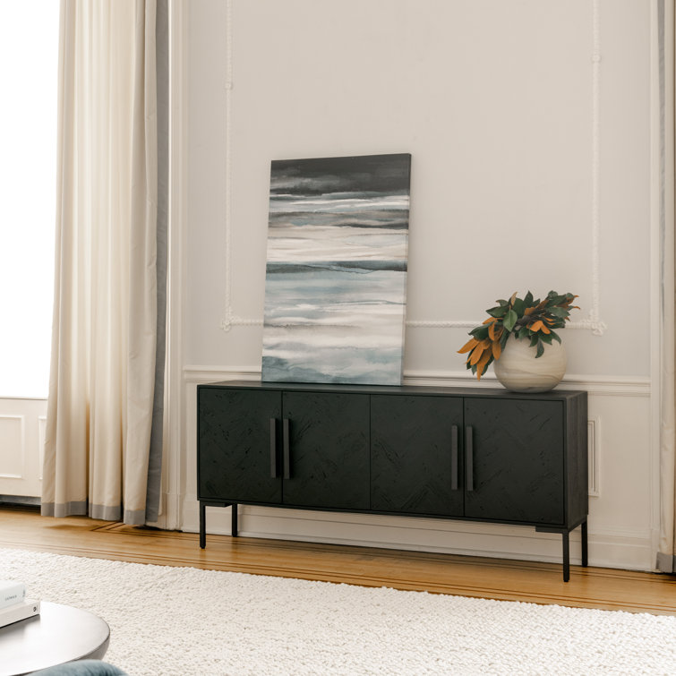 77'' Matte Black Mango Wood Sideboard with Iron Legs