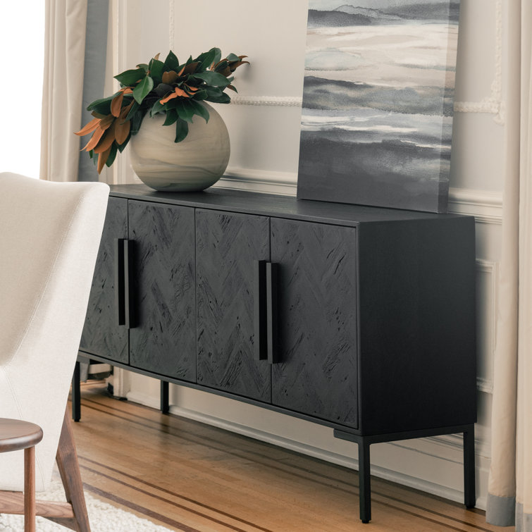 77'' Matte Black Mango Wood Sideboard with Iron Legs