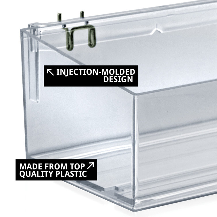 Clear Acrylic 16" Wide Storage Bin with Metal Hooks