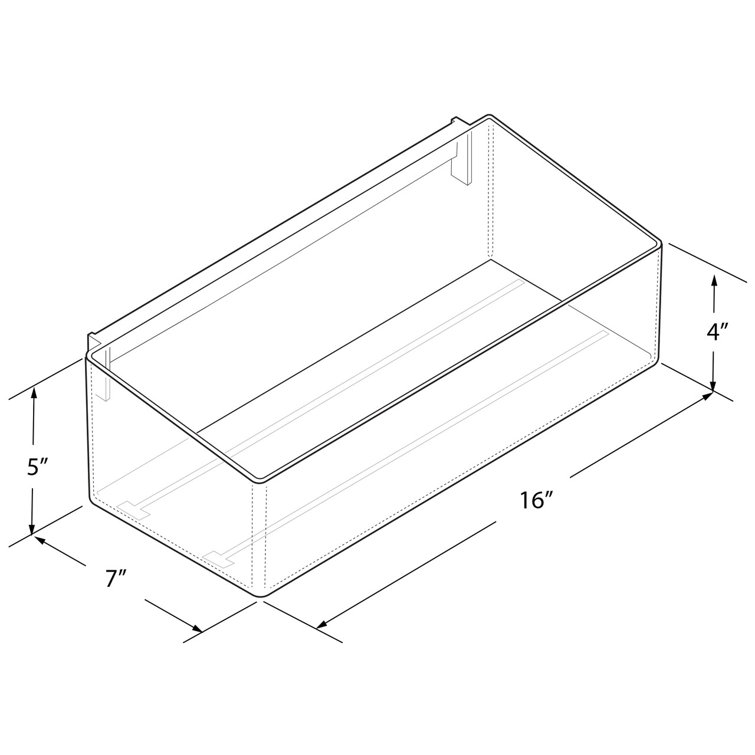 Clear Acrylic 16" Wide Storage Bin with Metal Hooks