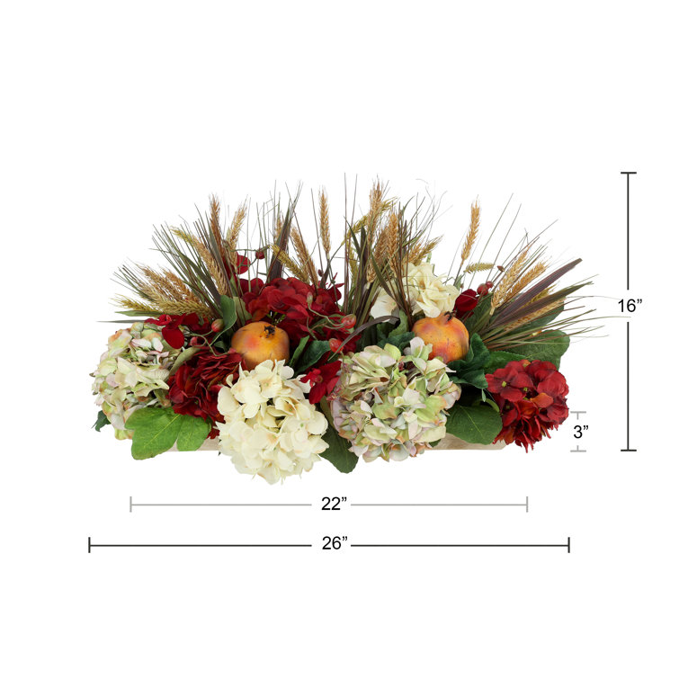 Fall Floral Centerpiece with Red Velvet Orchids and Hydrangeas