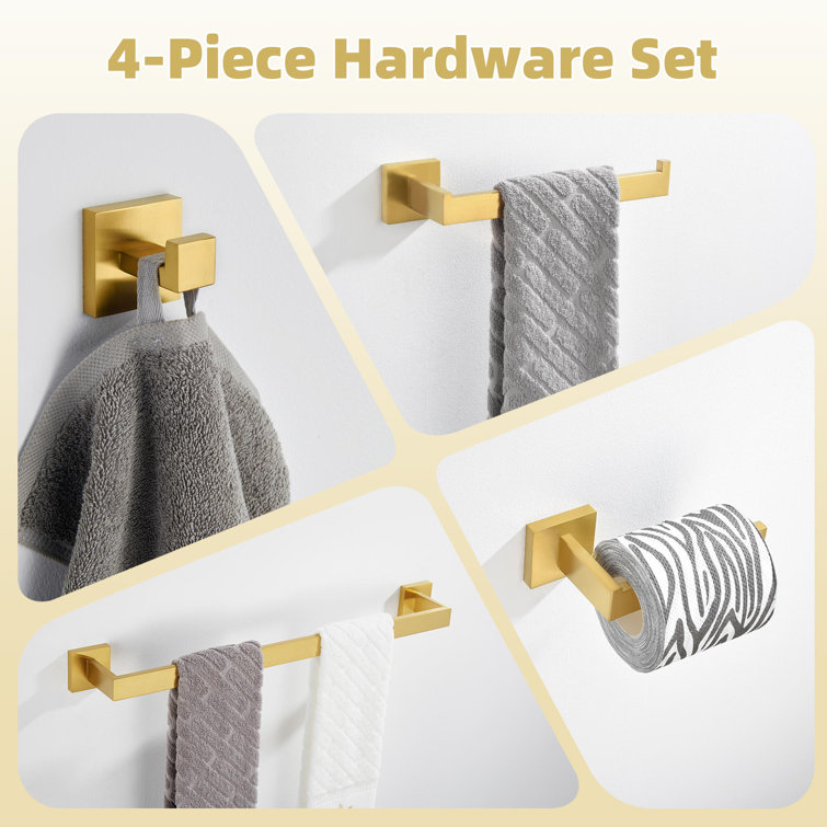 Brushed Gold Stainless Steel 4-Piece Bathroom Hardware Set